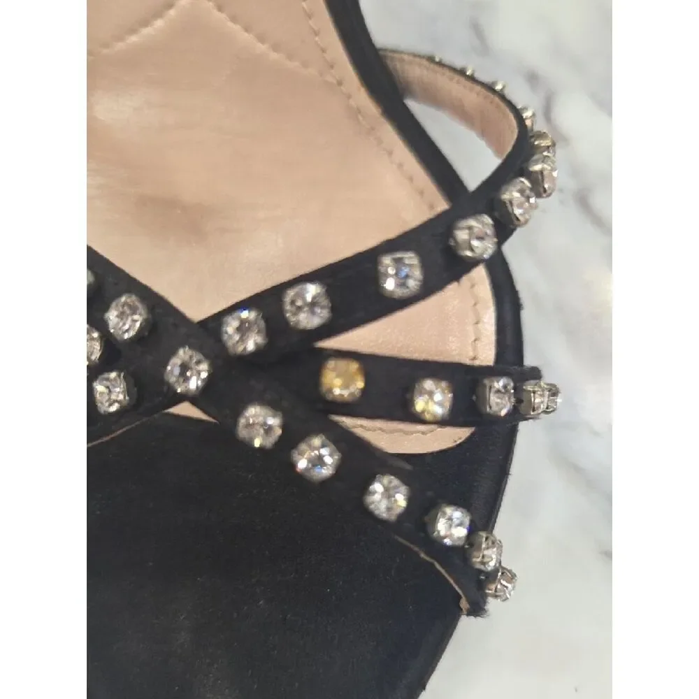 Miu Miu Black Crystal-Studded Slingback Heels